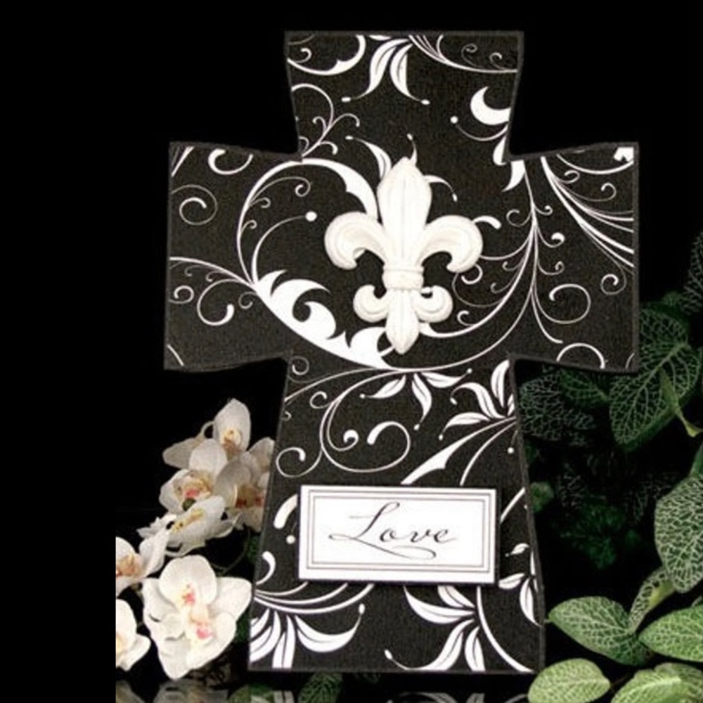 Black & White Fleur De Lis "LOVE" Cross
